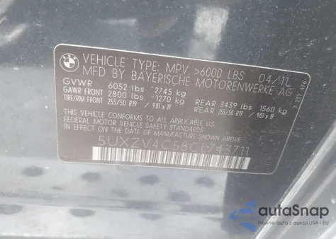 2012 BMW X5 xDrive35I/xDrive35I Premium/xDrive35I Sport Activity z USA, uszkodzony, nr VIN 5UXZV4C58CL743711